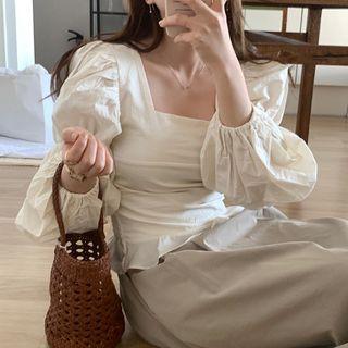 Square-neck Blouse Beige Almond - One Size