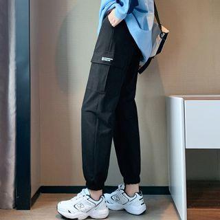 Drawstring Double-pocket Lettering Sweatpants