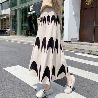 Crescent Print Midi Knit Skirt