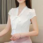 Short-sleeve Bow Accent Chiffon Top