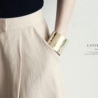 Hidden-hook Linen Cropped Wide-leg Pants