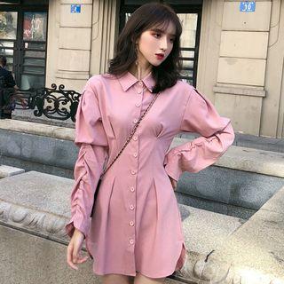 Long-sleeve Mini Shirtdress As Shown In Figure - One Size