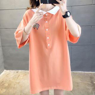Elbow-sleeve Cartoon Print Polo Shirt