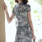 Short-sleeve Floral-print Midi Qipao
