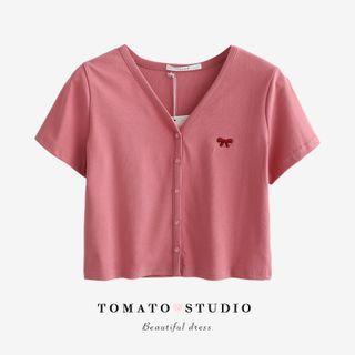 V-neck Embroider Cropped Top