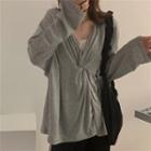 Set: Long-sleeve Twisted T-shirt + Tank Top Gray - One Size