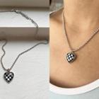 Checkered Heart Ball Chain Necklace Silver - One Size
