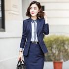 Striped Blazer / Slim-fit Dress Pants / V-neck Vest / Mini Pencil Skirt / Long-sleeve Blouse / Set