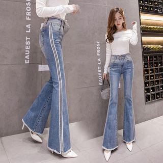 Rhinestone Fringed Trim Boot-cut Jeans