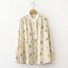 Floral Print Frill Trim Blouse Yellow - One Size