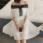 Lace Trim Off-shoulder Elbow-sleeve A-line Dress
