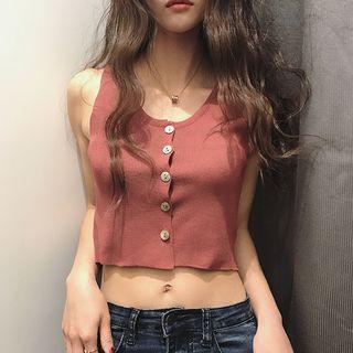 Buttoned Crop Tank Top