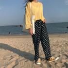 Long-sleeve Knit Top / Dotted Wide-leg Pants