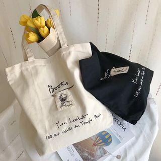 Embroidered Lettering Canvas Tote