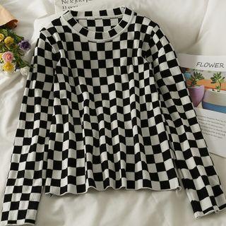 Checkerboard Loose Knit Top Black - One Size