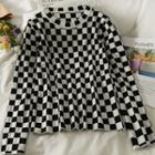 Checkerboard Loose Knit Top Black - One Size