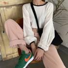 Contrast Trim Lantern-sleeve T-shirt
