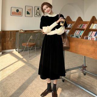 Lace Top / Long-sleeve Velvet Dress