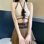 Halter-neck Drawstring Crop Top / A-line Skirt