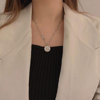 Smiley Pendant Necklace Silver - One Size