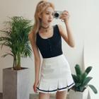 Contrast-trim Pleat-hem Mini Skirt