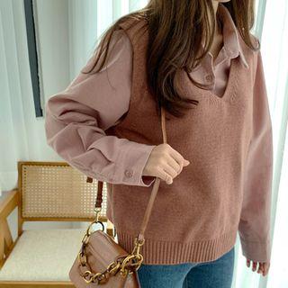 Sleeveless Wool Blend Knit Top Dark Pink - One Size