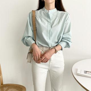 Pintuck-trim Bishop-sleeve Blouse