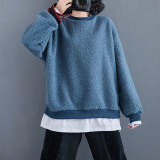 Fleece Round-neck Mock Two-piece Sweatshirt