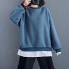 Fleece Round-neck Mock Two-piece Sweatshirt