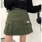 Long-sleeve Plain Sweater / Pocket Mini Skirt