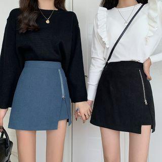 High-waist Semi-body Zip A-line Mini Skirt