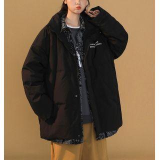Mock Two-piece Paisley Print Panel Zip-up Down Jacket