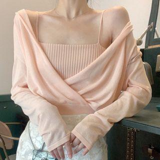 Spaghetti Strap Top / Hooded Light Jacket