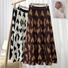 Heart Print Knit Midi A-line Skirt