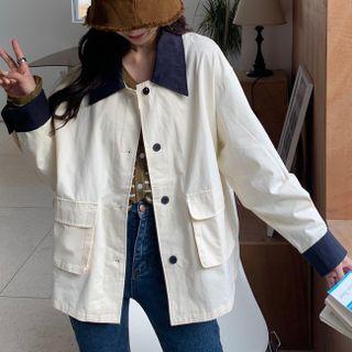 Lapel Color Block Pocket Jacket