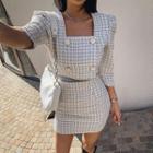 Set: Double-breasted Cropped Tweed Top + Pencil Skirt