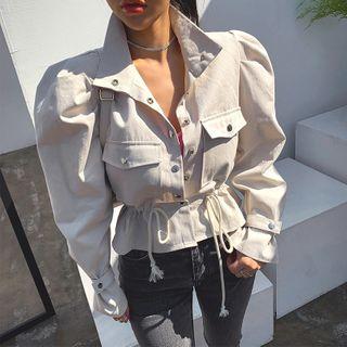 Puff-sleeve Drawstring-waist Cotton Jacket