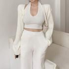 Halter-neck Crop Top / Cardigan / Wide Leg Pants
