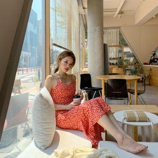 Spaghetti-strap Floral Long Mermaid Dress