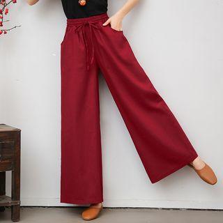 Ethnic Plain High-waist Pants