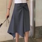 Short-sleeve Cropped T-shirt / Asymmetric Crinkled A-line Skirt