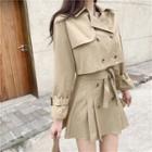 Long-sleeve Double-breasted Crop Top / Mini A-line Skirt