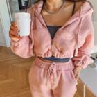Sherpa-fleece Cropped Zip-up Hoodie
