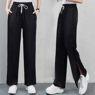 Drawstring Slit Wide Leg Pants