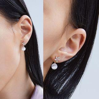 Rhinestone Flower Cat Eye Stone Dangle Earring Gold - One Size