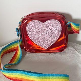 Heart Sequined Crossbody Bag Red - One Size