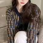 Long-sleeve Tie-dye Sweater Cardigan Black - One Size