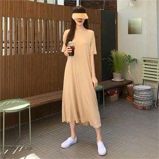 Crew-neck Flared Maxi T-shirt Dress