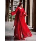 Long-sleeve Sheer A-line Maxi Dress / Headscarf / Set
