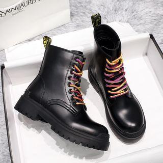 Faux Leather Contrast Lace-up Ankle Boots